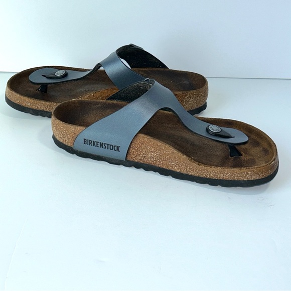 Birkenstock Women's‎ Birko-Flor Gizeh Pewter Blue Sandals Thong Leather 36EU - Picture 13 of 16